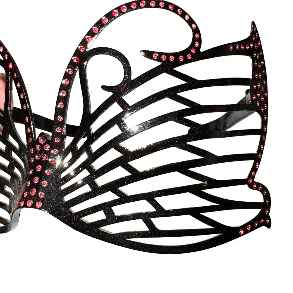 Butterfly Masquerade Mask Black Red Rhinestone Venetian Costume Halloween Party
